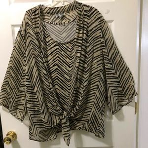 Dressy Black and Tan Gauze and Nylon top 3x